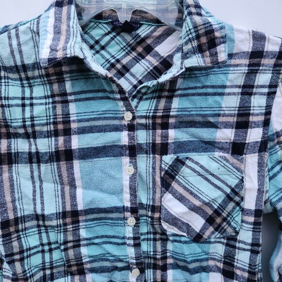 Aeropostale Flannel Shirt Women's Size XS Blue Plaid - Picture 2 of 7